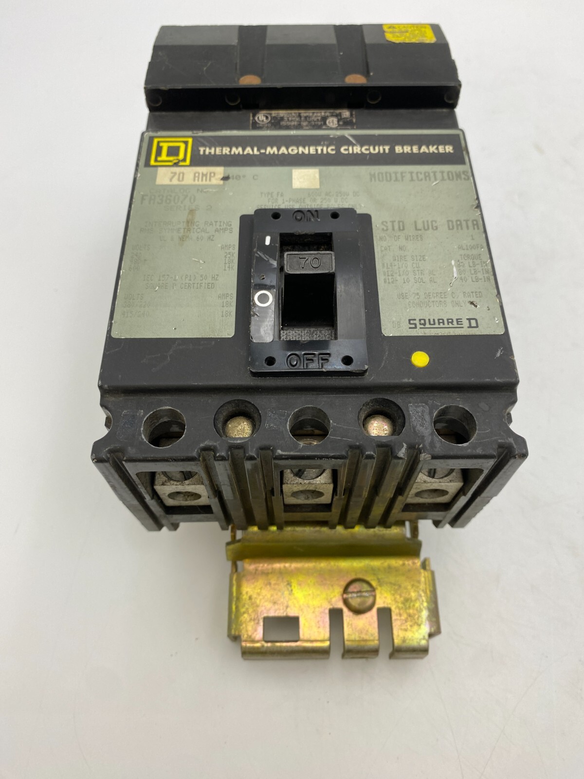 Square D FA36070 I-Line Circuit Breaker 70A 600V 3P 3PH FA 70 Amp 3 Pole Used