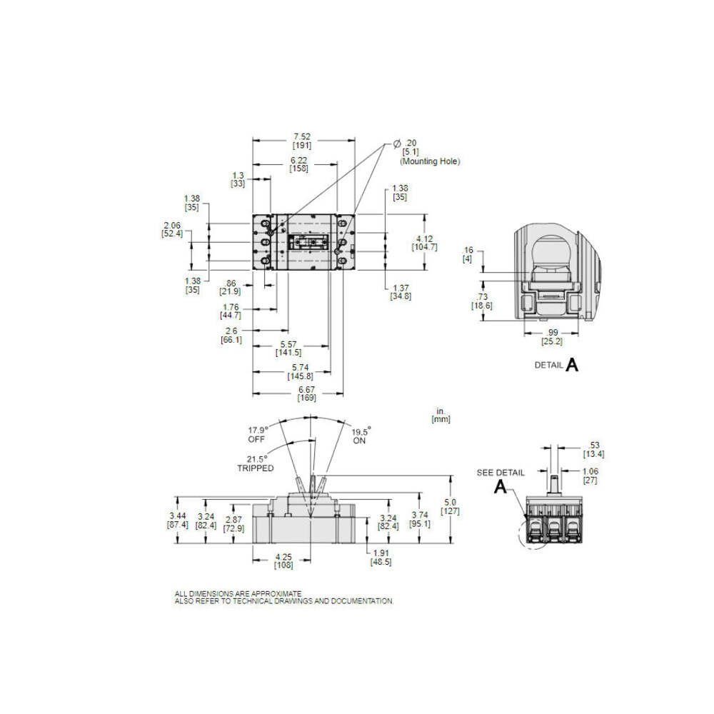 JDL36175 – Square D Bolt-On 600V 175A 3 pole circuit breaker 18kA@480V