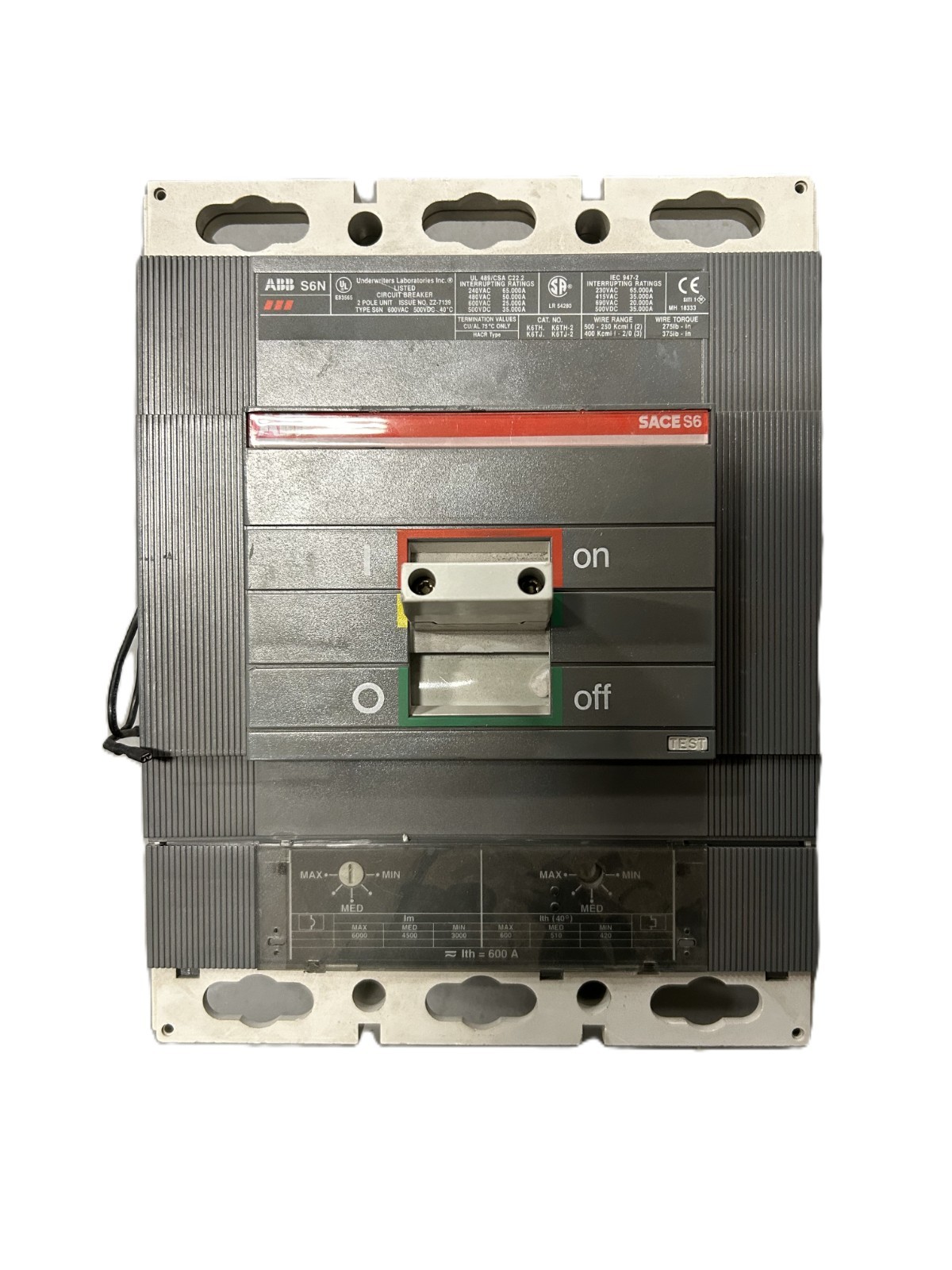 ABB SACE S6 S6N Circuit Breaker 600A 2-Pole 600VAC