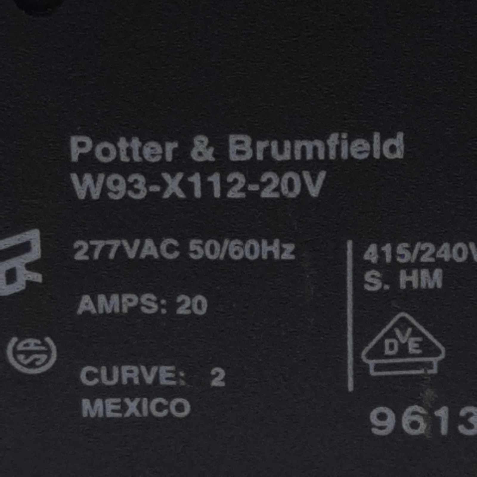 Potter & Brumfield W93-X112-20V Magnetic Circuit Breaker, 3-Pole, 20A 240/415VAC