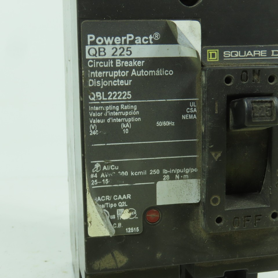 Square D QBL22225 HACR Type Q2L 225A Circuit Breaker 2-Pole 240V / 480Y