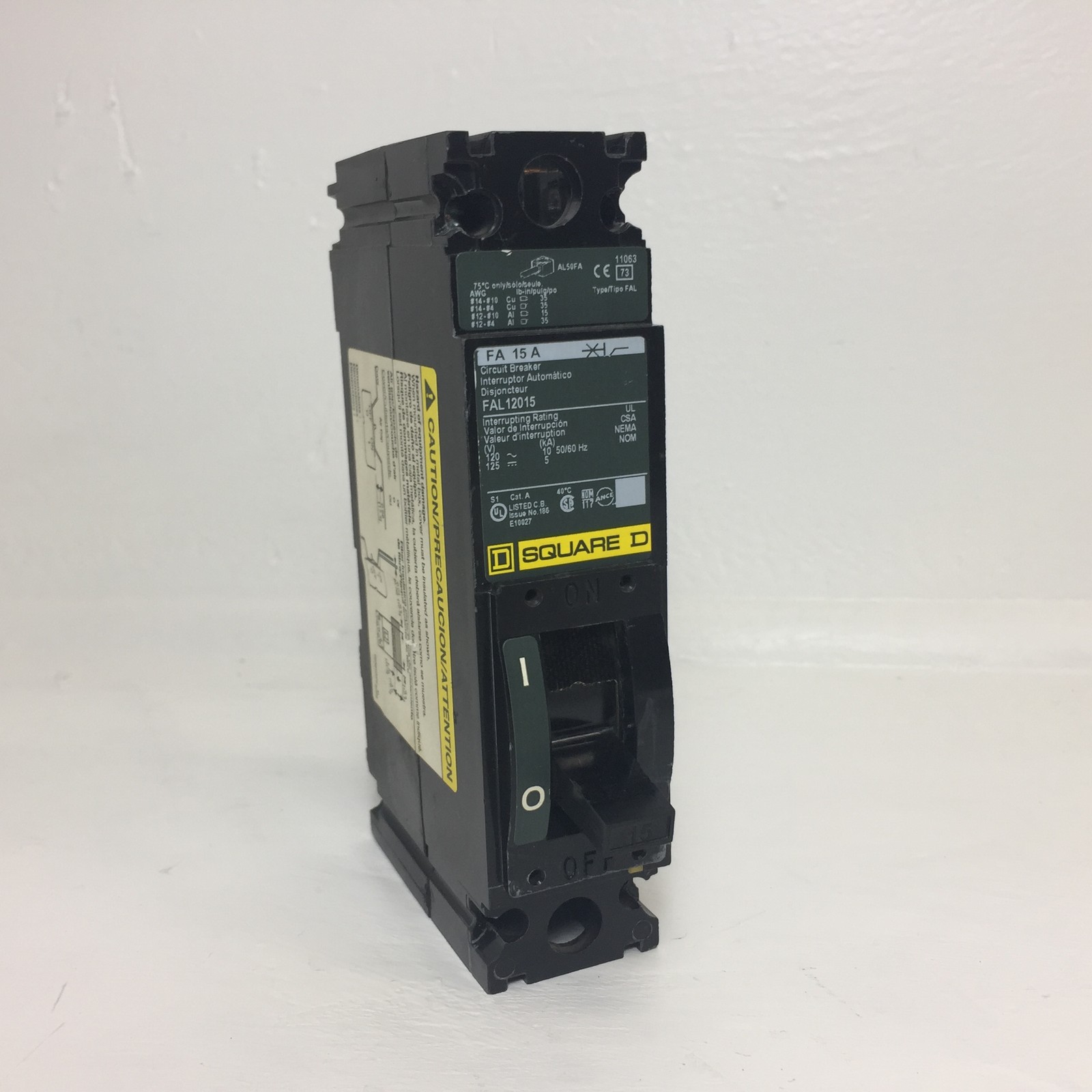 Square D FAL12015 15A Circuit Breaker Green Label 120 VAC 1 Pole FAL 15 Amp 1P