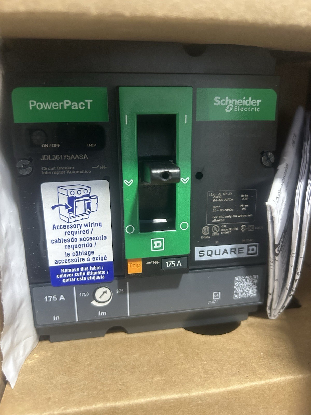 Square D JDL36175AASA 3-Pole 175A 14KA Circuit Breaker