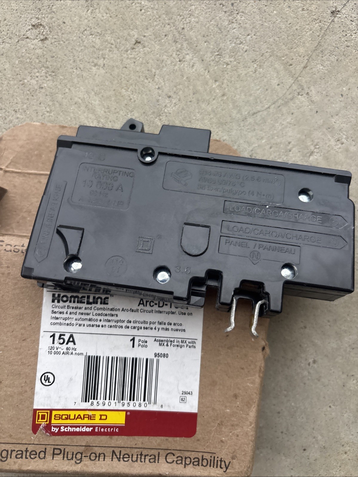 NEW SQUARE D HOMELINE HOM115PCAFI HOM115PCAFIC 15A PLUG ON NEUTRAL AFCI No Box