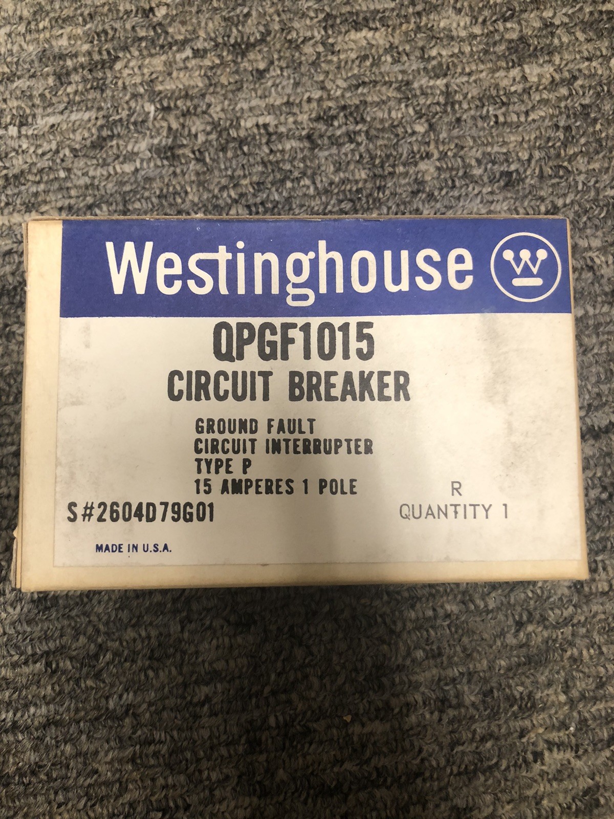 NEW Westinghouse QPGF1015 15A 1 Pole Ground fault Circuit Breaker**NEW IN BOX**