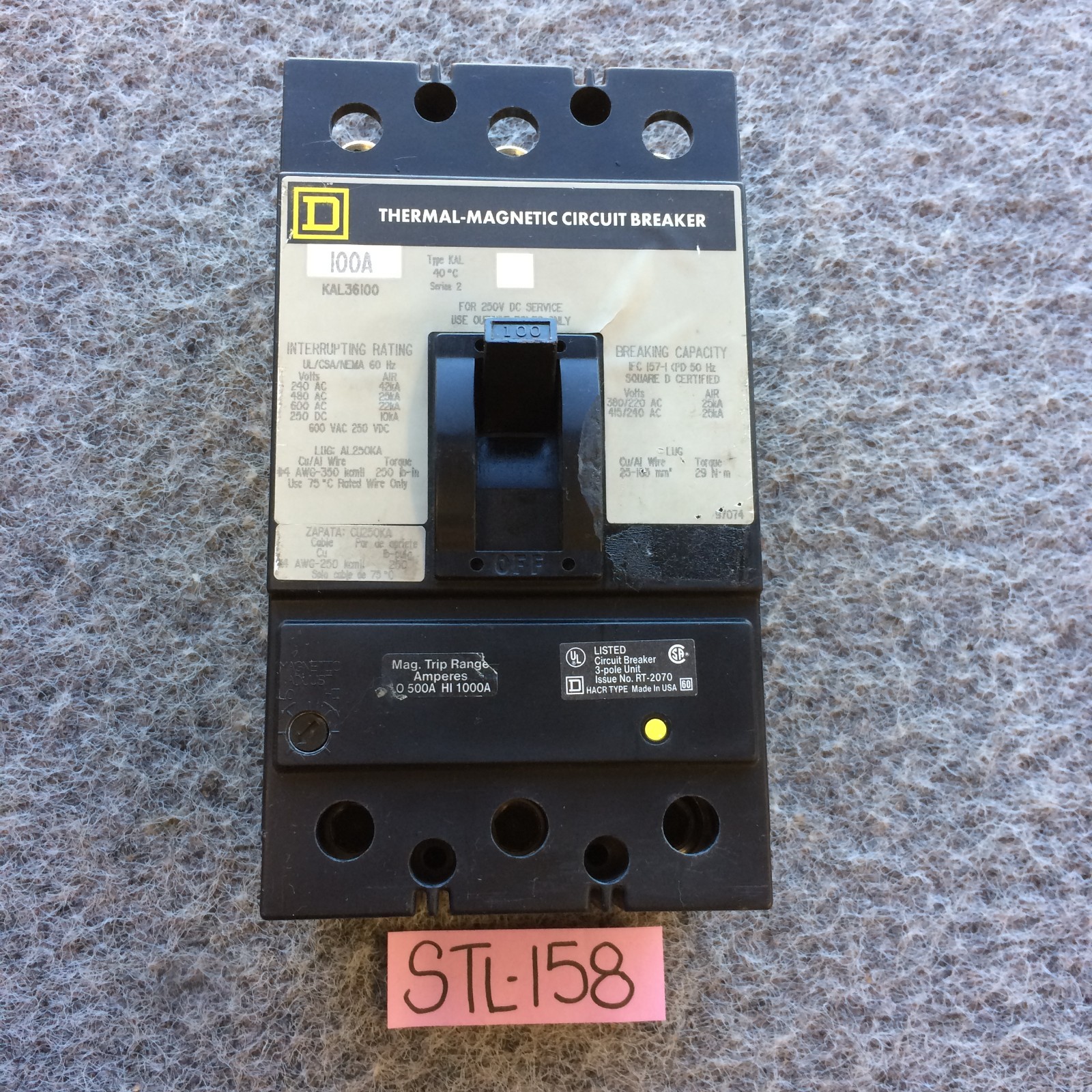SQUARE D KAL36100 100A 600V 3POLE CIRCUIT BREAKER * Ships Fast *