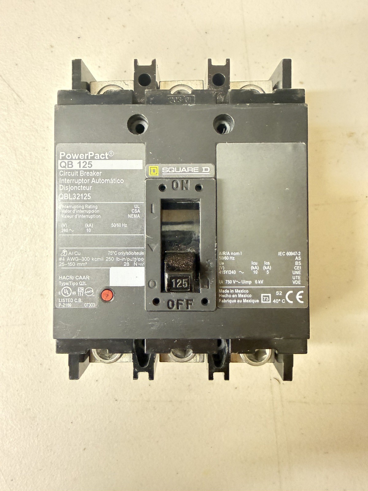 Schneider PowerPact QB 125 Square D Circuit Breaker 3P 125A QBL32125 See pics