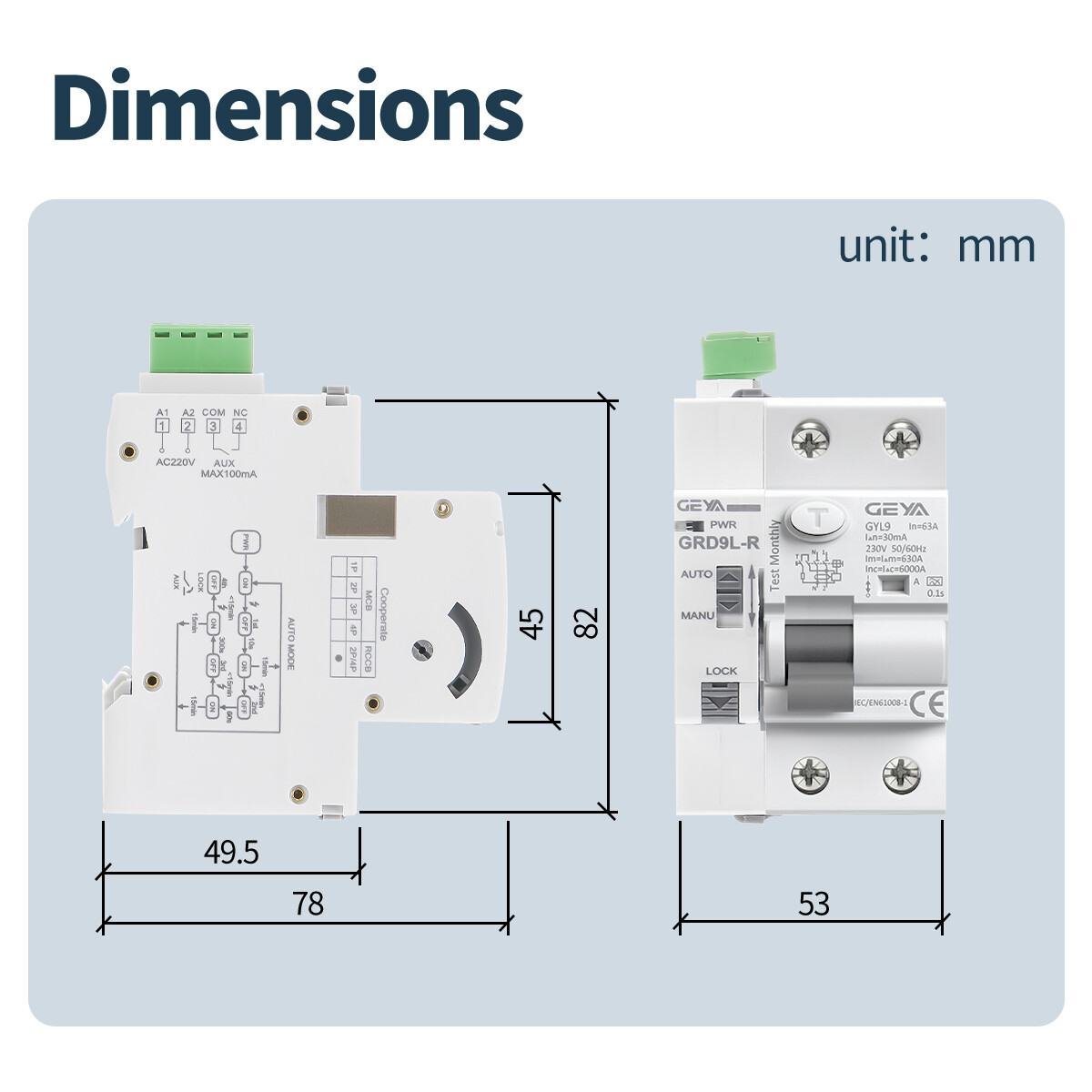 GEYA A Type ELCB RCCB Auto Recloser 2/4P AC230 DC12/24/48V Self-Reclosing Device