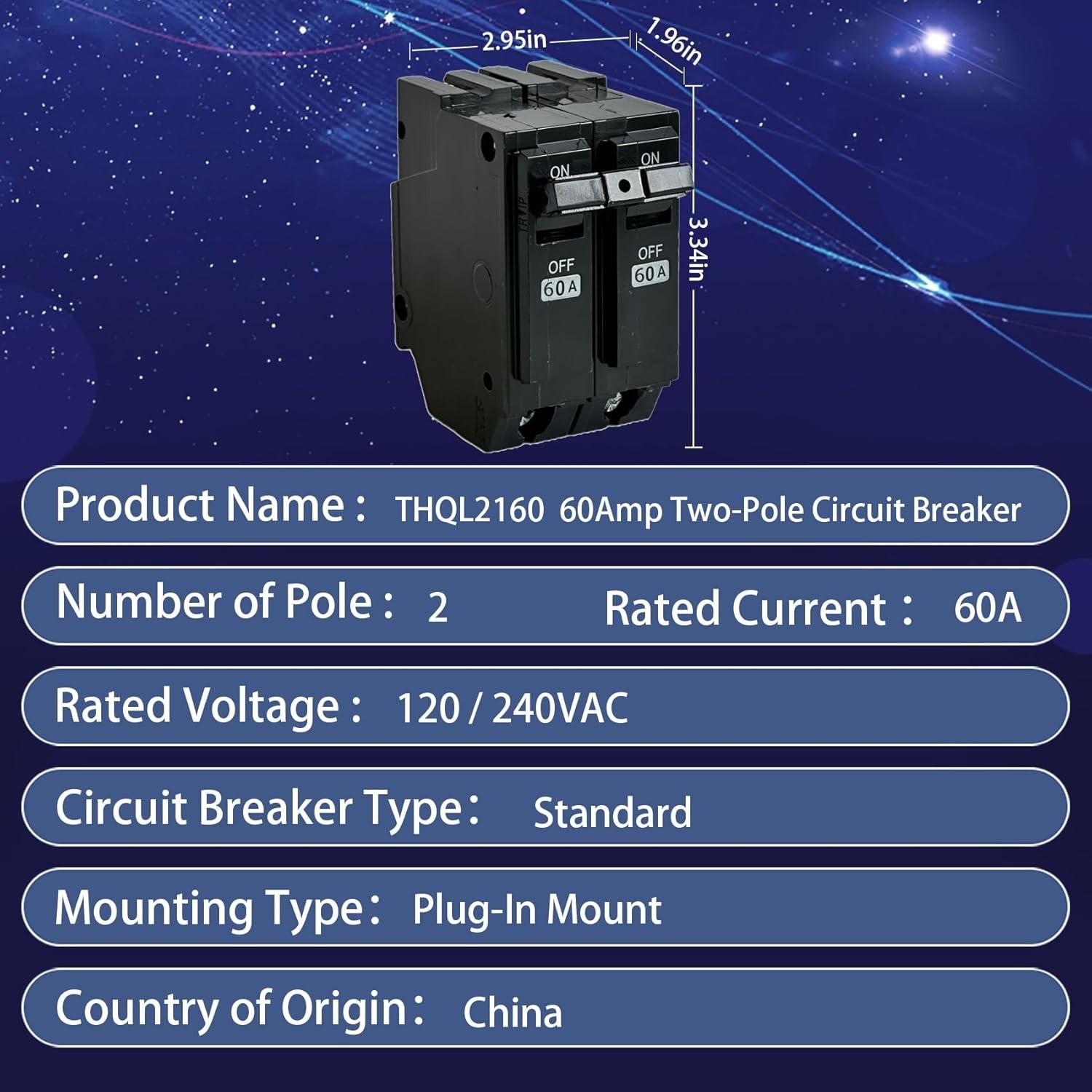 General Electric Compatible Circuit Breaker 60A-2 Poles with Thermal Protection