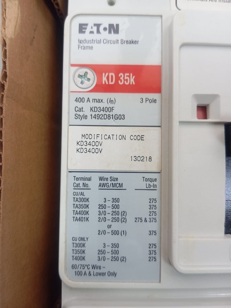 Eaton / Industrial Circuit Breaker / KD3400F