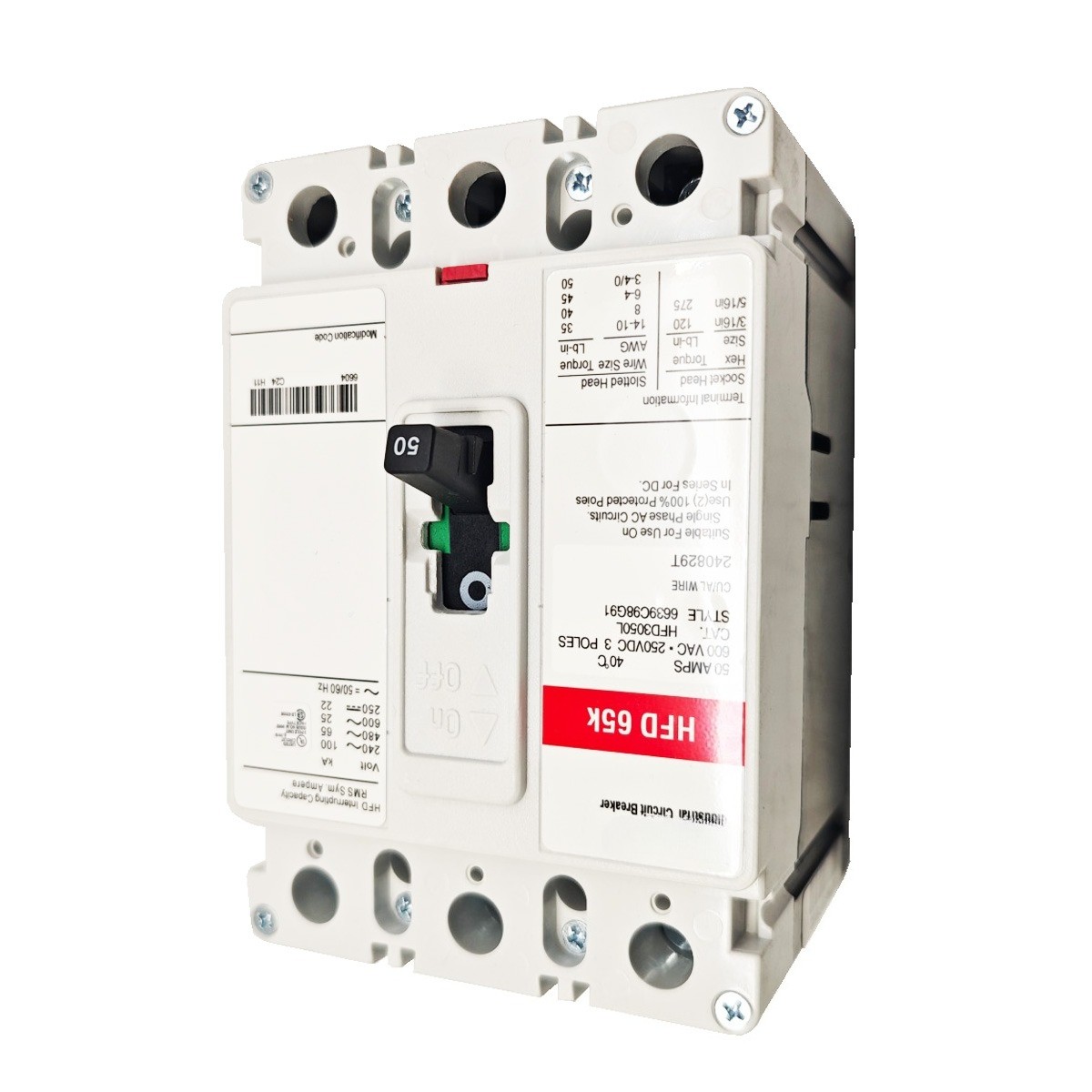 HFD3050L Circuit Breakers for EATON 3 Pole 50Amp 600 Vac Circuit Breaker