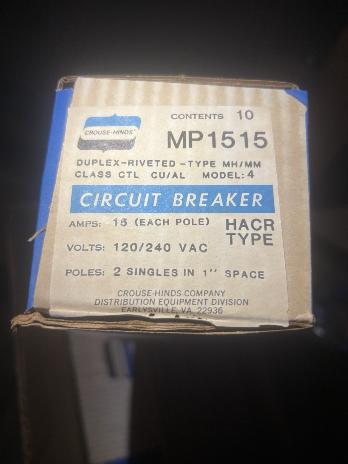 Crouse-Hinds MH115R 15Amp 120v Circuit Breaker Right Hook brand new (10 Pack)
