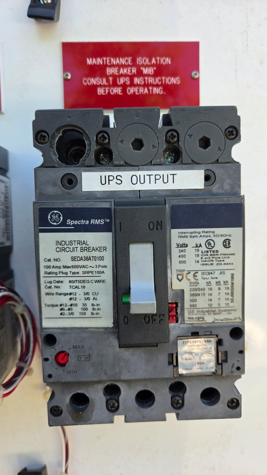 (3) GE SEPA36AT0100 Spectra RMS 100A 3 Pole 600V Circuit Breaker & Custom Panel