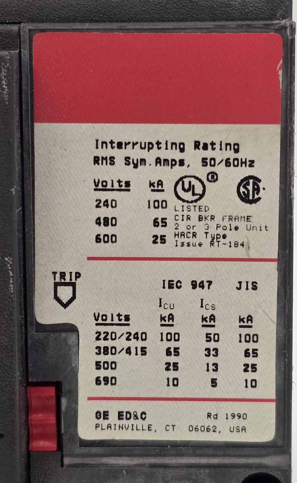 General Electric SELA36AT0060 Bolt On Circuit Breaker 60A 600VAC 3P 25 kA Trip