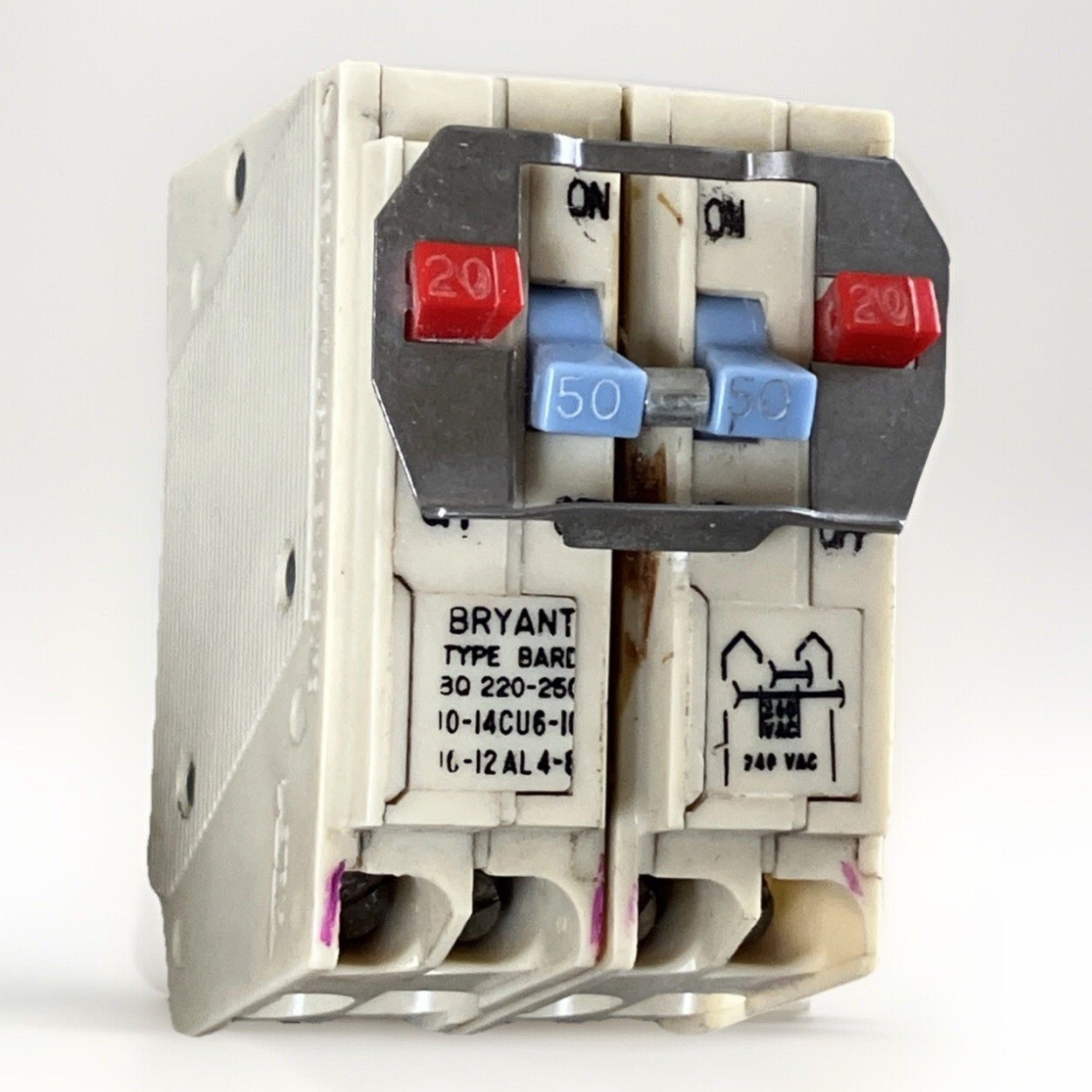 Bryant BQ220-250 BD220250 Old style 4-Pole BARD Quad Breaker White Red / Blue