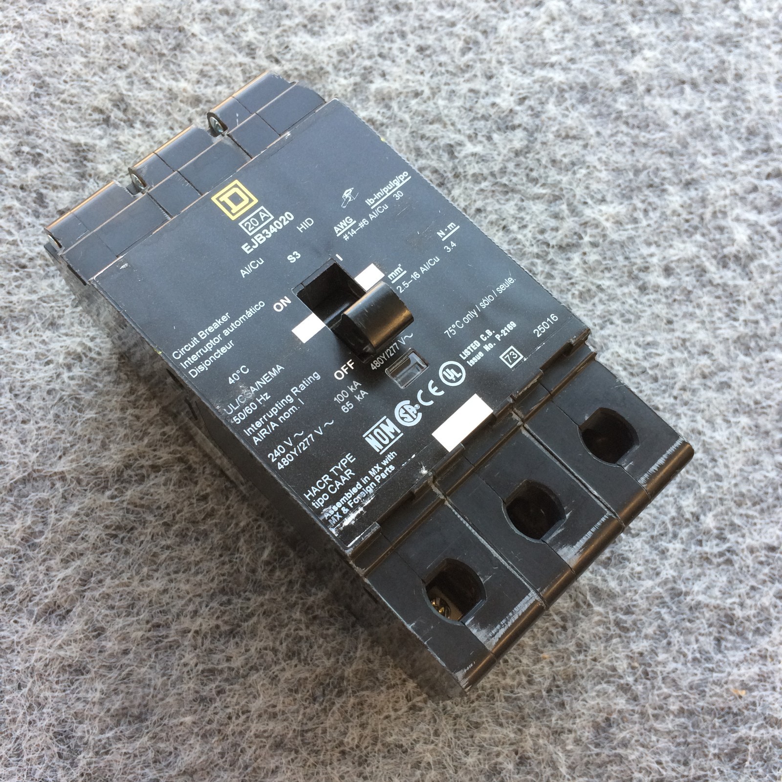 Schneider Electric Square D EJB34020 Mini Circuit Breaker 20A 3 Pole 480Y/277VAC