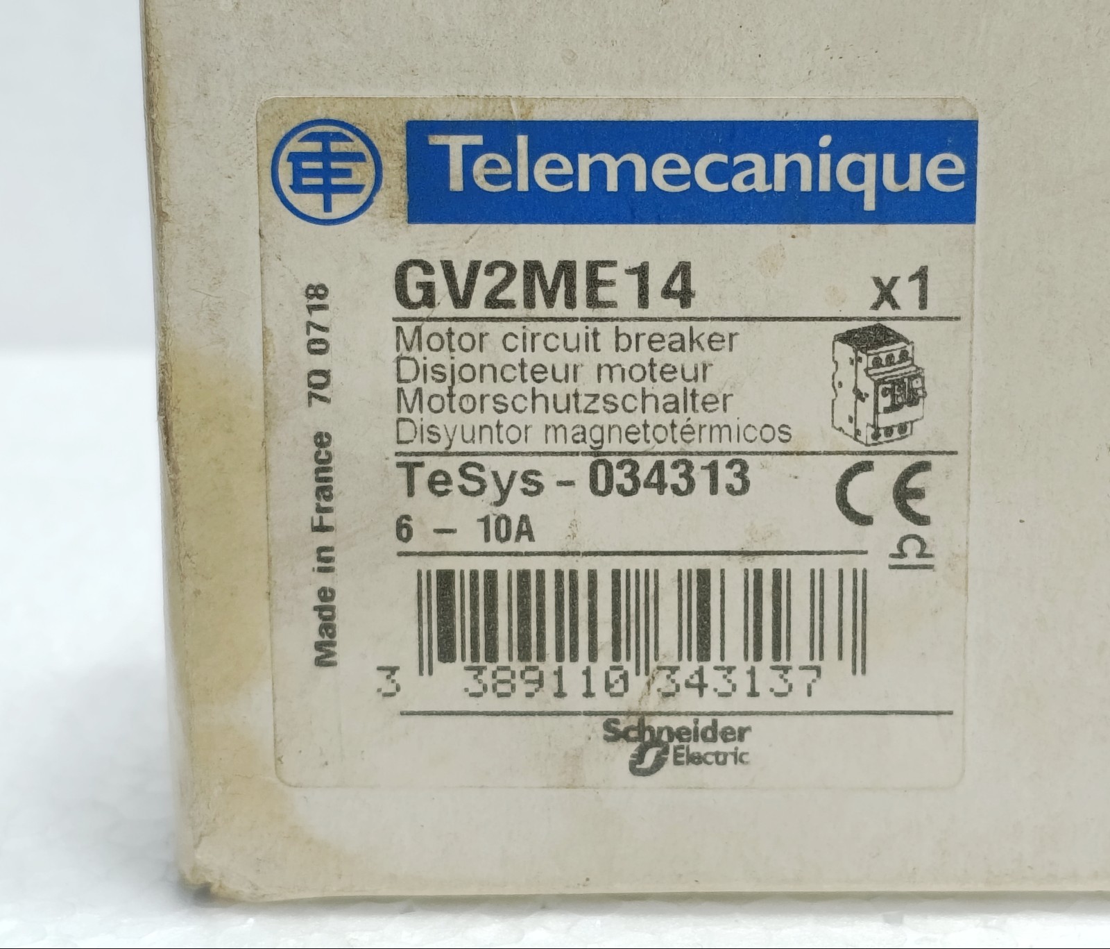 TELEMECANIQUE GV2ME14 6-10A Motor Circuit Breaker TeSys Manual Starter NEW