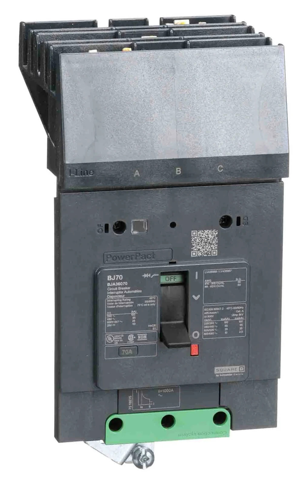 SQUARE D BJA36070 70 Amp 600V 3P I-Line PowerPacT Circuit Breaker