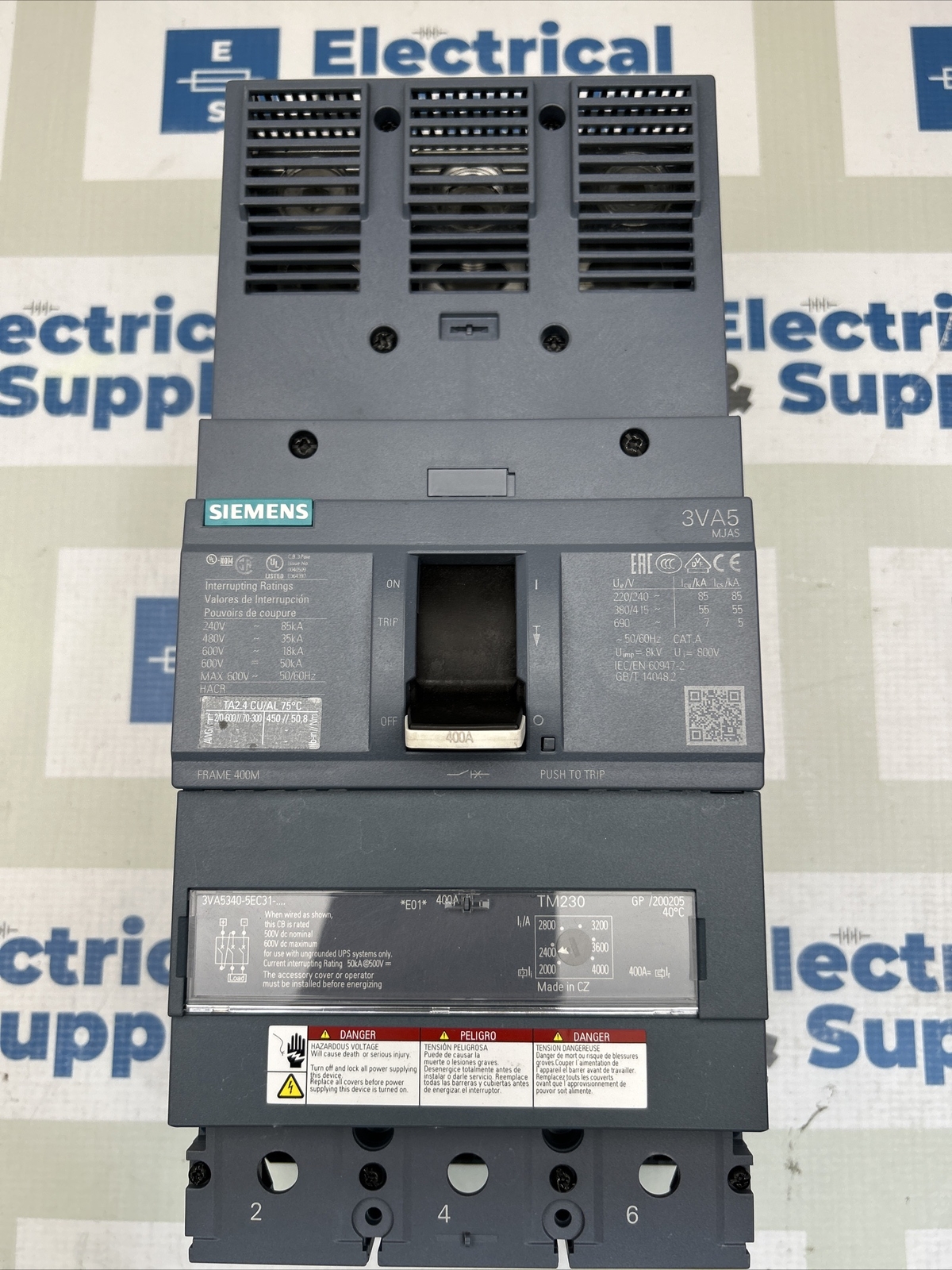 3VA5340-5EC31-0AA0 SIEMENS 3 POLE 400A 600 VOLT CIRCUIT BREAKER