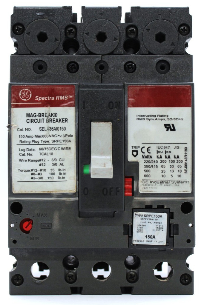 GE SPECTRA RMS MAG-BREAK LIMIT 150 AMP BREAKER SELA36AI0150 3 POLES WITH PLUGS