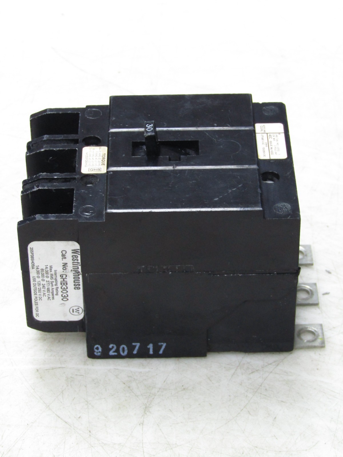 🙌 WESTINGHOUSE 30 AMP CIRCUIT BREAKER 277/480 VAC 125/250 VDC 3 POLE GHB3030