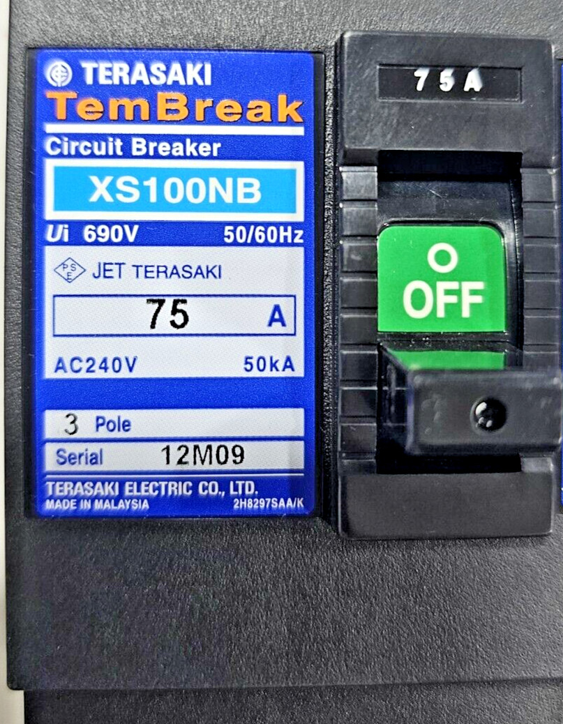 TERASAKI TEMBREAK CIRCUIT BREAKER XS100NB 75A 690V 25KA