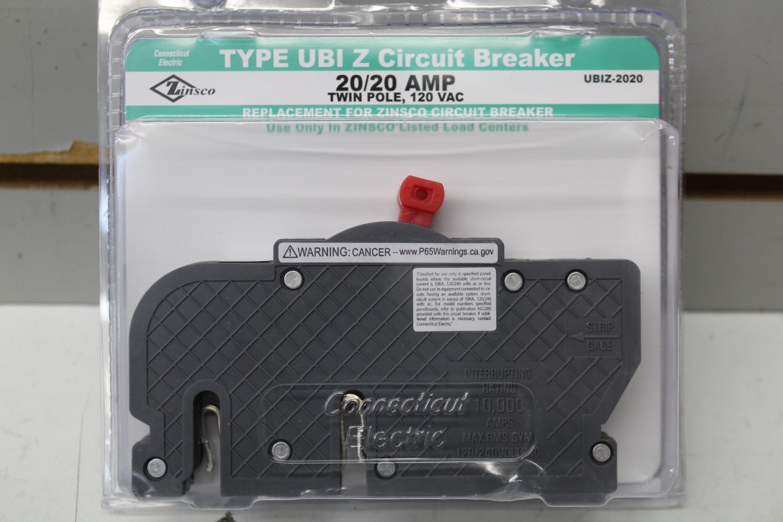 UBIZ2020 Zinsco 20A 2-Pole Replacement Circuit Breaker Connecticut Electric