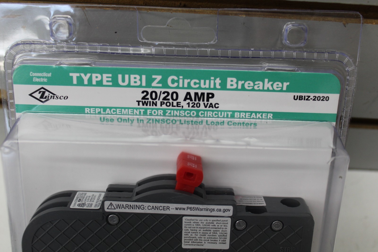 UBIZ2020 Zinsco 20A 2-Pole Replacement Circuit Breaker Connecticut Electric