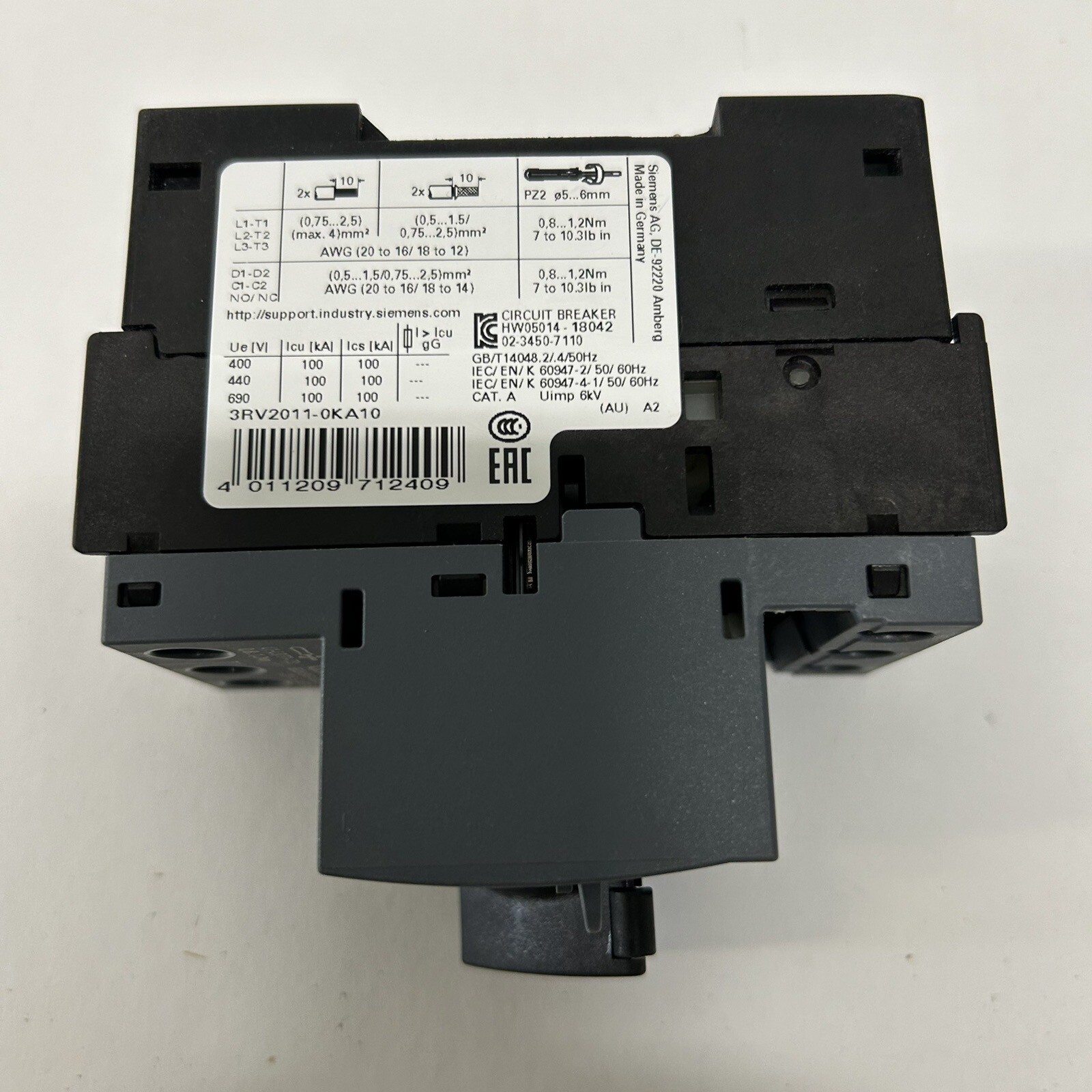 Siemens 3RV2011-OKA10 Rotary Motor Circuit Protector 0.9 A To 1.25 A