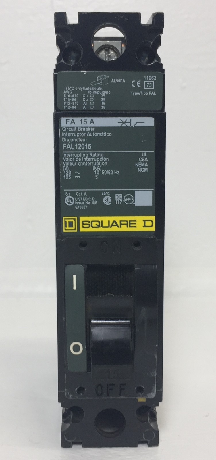 Square D FAL12015 15A Circuit Breaker Green Label 120 VAC 1 Pole FAL 15 Amp 1P
