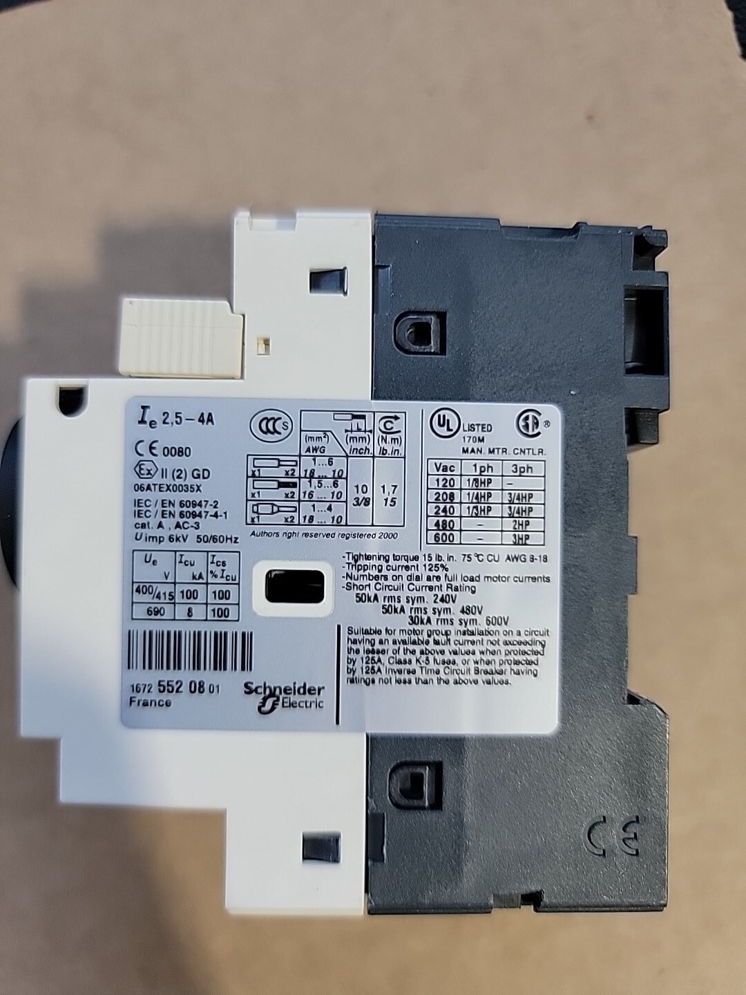 Schneider Telemecanique GV2-P08 Circuit Breaker Motor 120-600VAC 2.5-4A 3 Pole