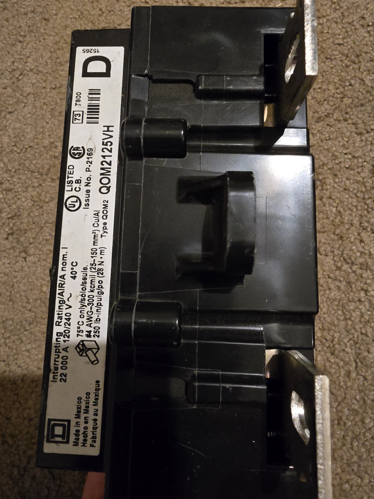 Square D QOM2125VH QO 125-Amp QOM2 Frame Size Main Circuit Breaker for QO 125A