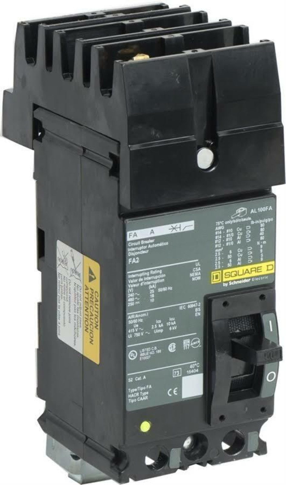 FA26040AC – Square D I-Line Style Plug-In 600V 40A 2 pole circuit breaker 18kA@4
