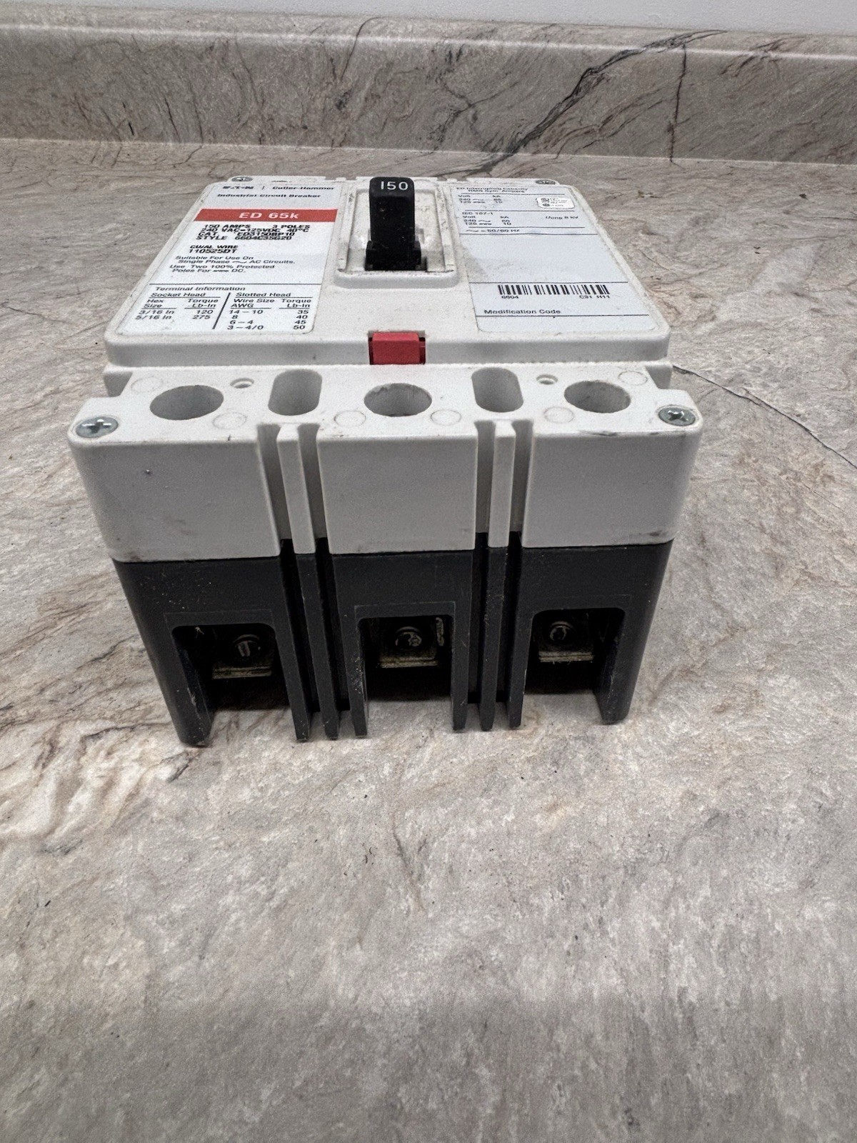 Cutler Hammer ED3150BP10 Industrial Circuit Breaker 150 Amp 3 Pole 240 Volt 65K