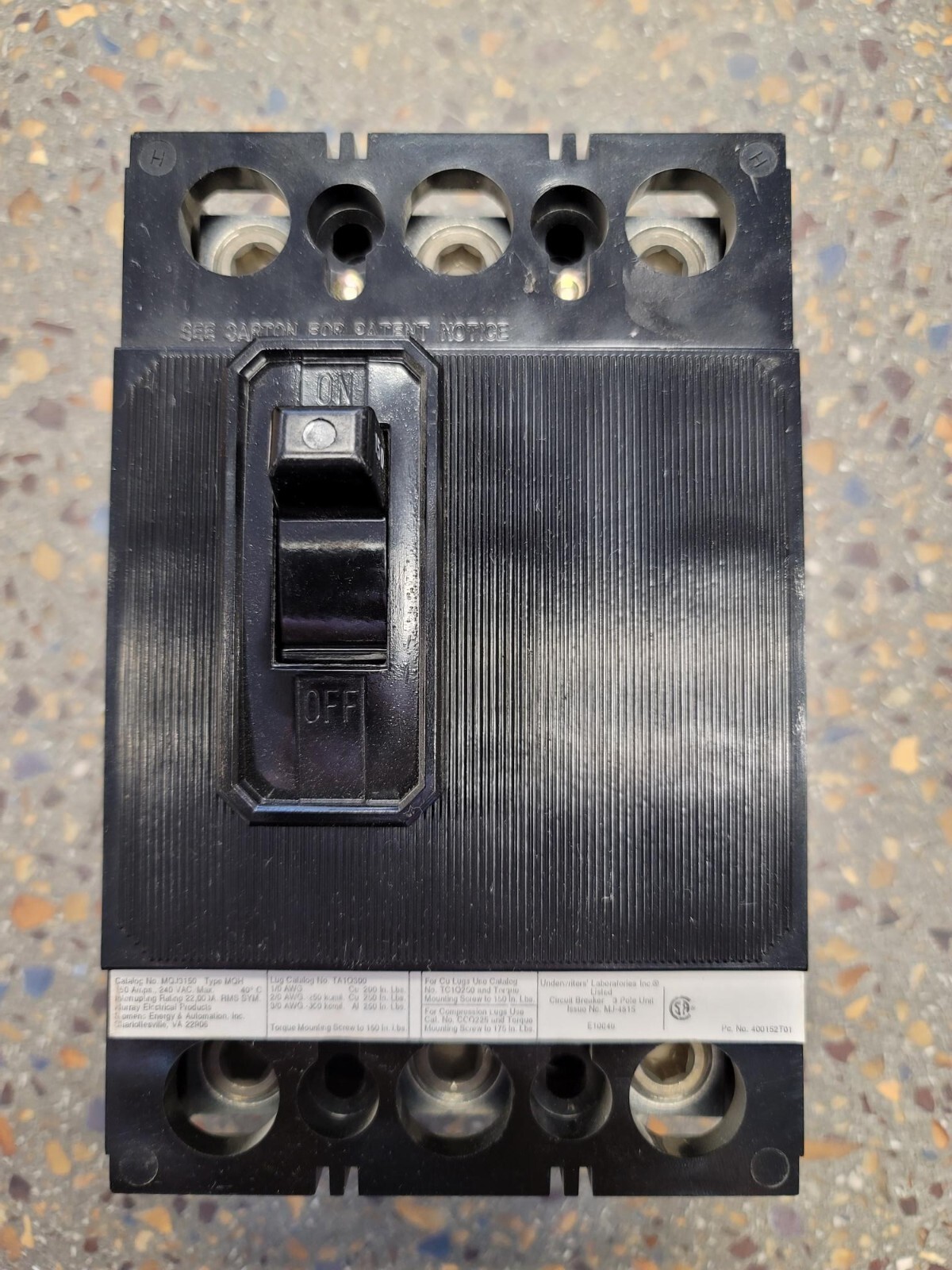 MURRAY MQJ3150 150A 3P/3 PHASE 240V BREAKER CU/AL TYPE MQ