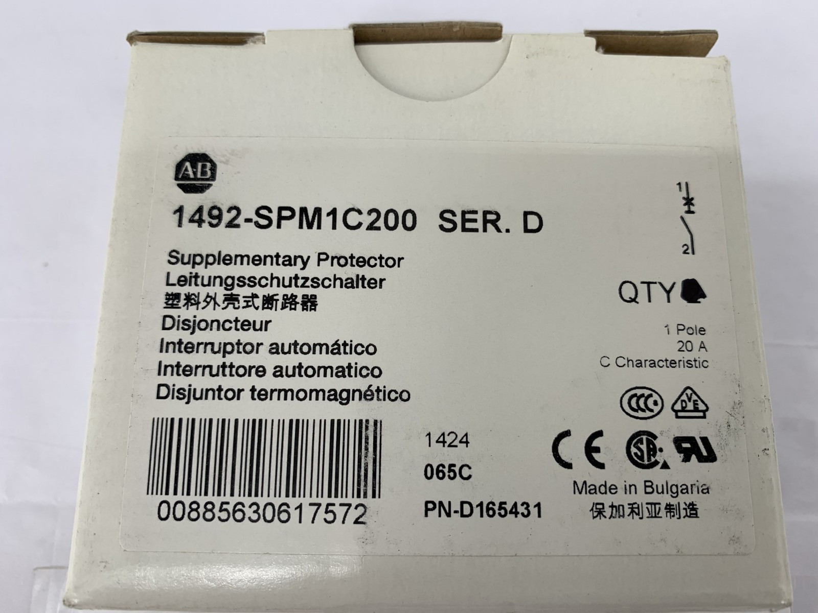 Allen-Bradley 1492-SPM1C200 1P 20A 277VAC-48VDC Miniature Circuit Breaker