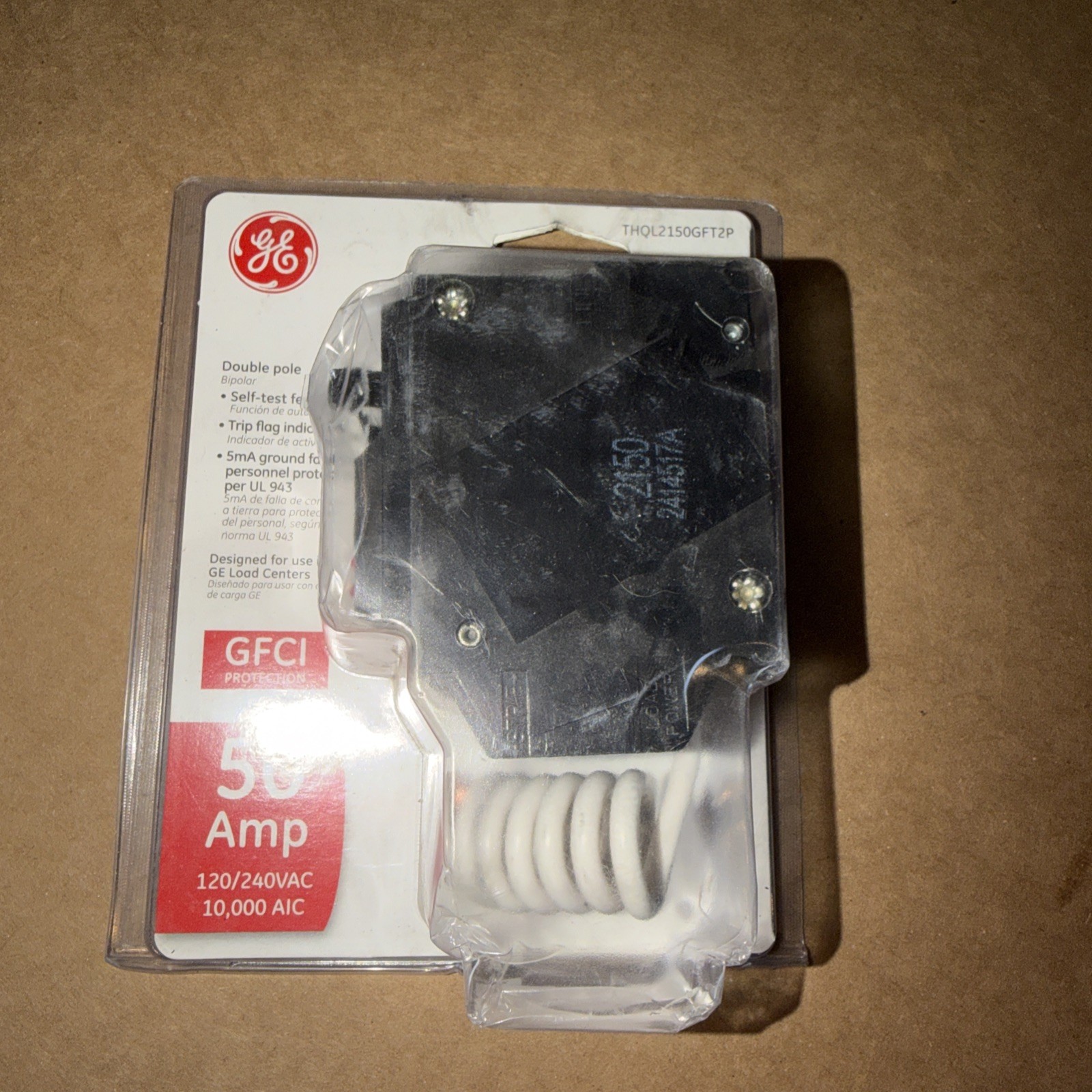 GE ABB 50 Amp 240-Volts Double Pole Ground Fault Breaker with Self-Test