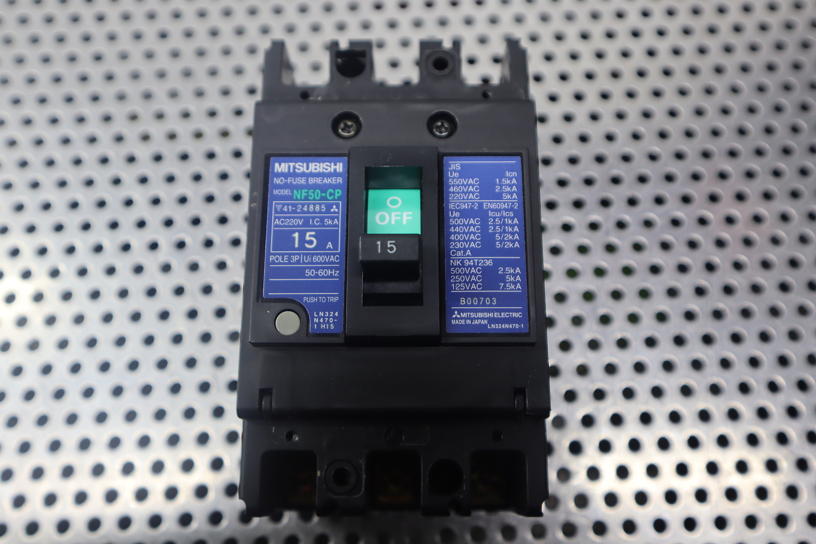 Mitsubishi NF50-CP 15A No-Fuse Breaker 3-Pole 600VAC With Disconnect Handle