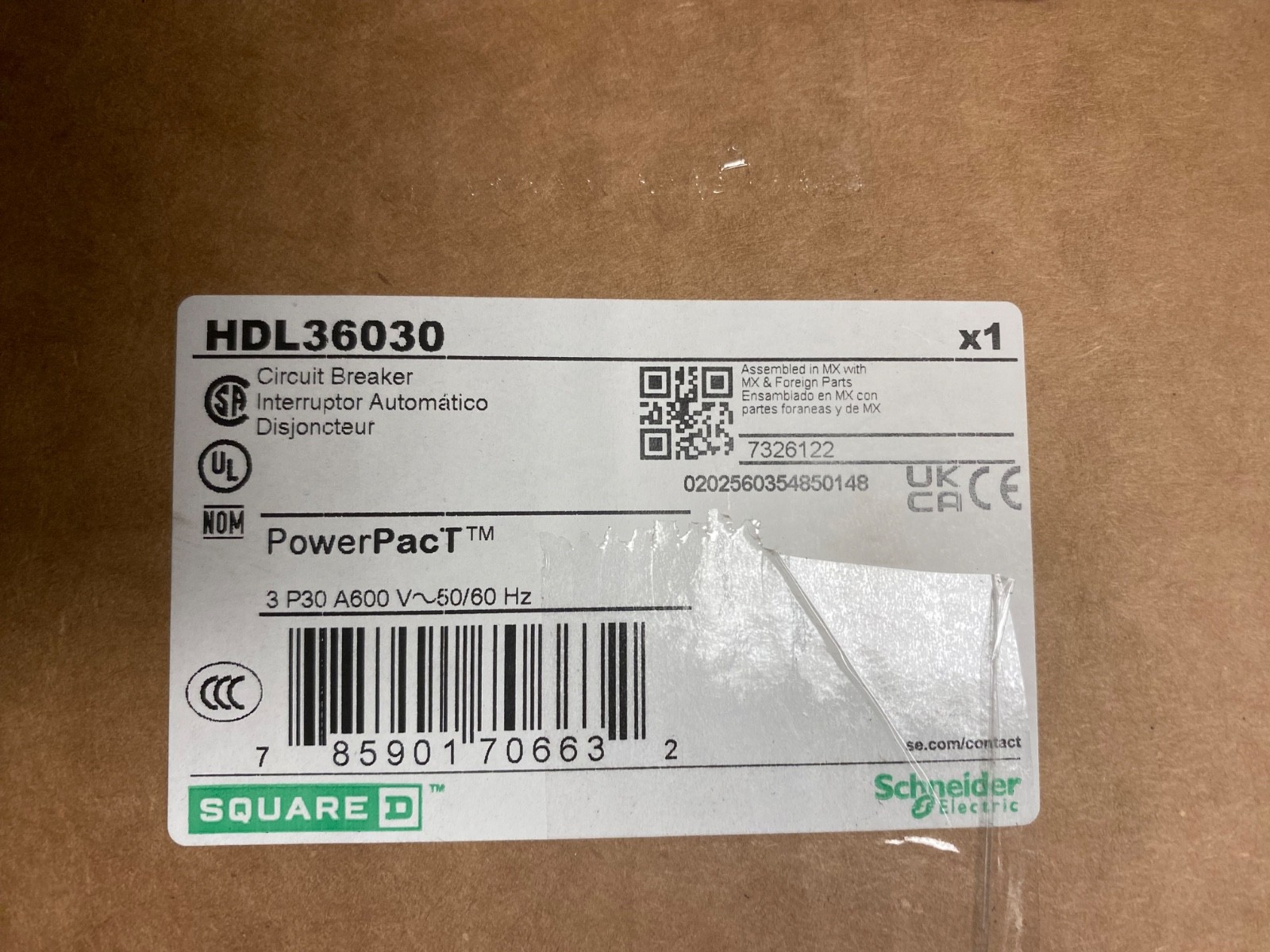 Square D, HDl36030, 3 pole, 30 amp, bolt on, breaker