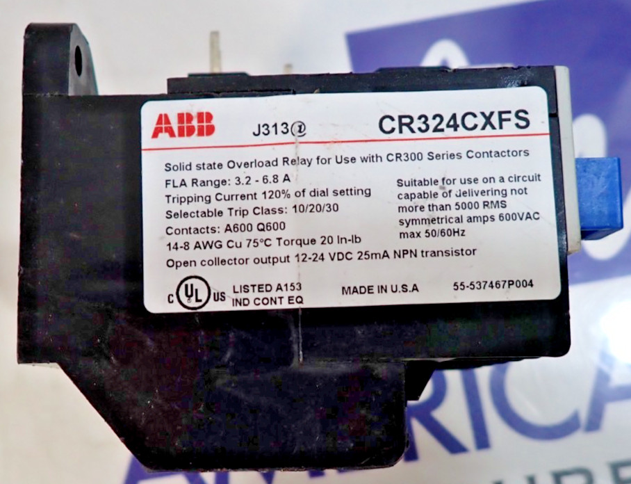 ABB CR324CXFS 3.2-6.8 Amp 600 VAC 3 Pole Solid State Overload Relay -TESTED