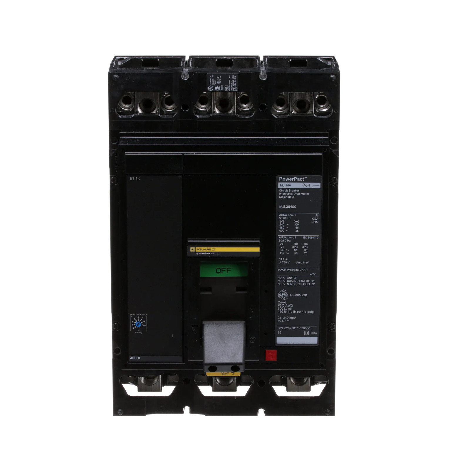 MJL36400 – Square D 400A 600V 3 Pole PowerPacT M Circuit Breaker with 25kA Inter