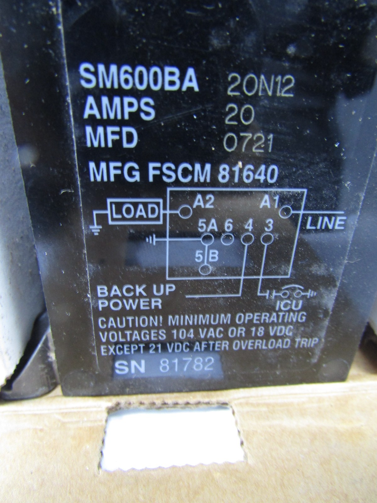 ✌️NEW EATON 20 AMPS CIRCUIT BREAKER REMOTE CONTROL 28 VDC 115 VAC SM600BA 20N12
