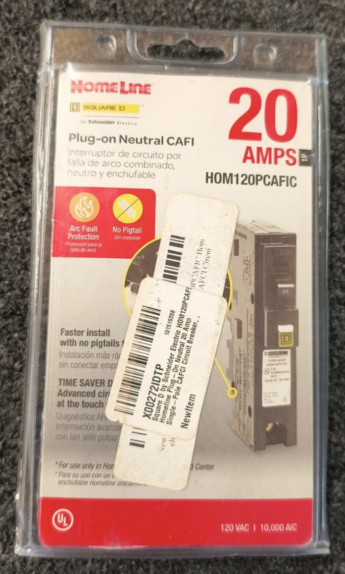 Square D Homeline HOM120PCAFIC Plug-On Neutral CAFI 1P 20A – New , A1