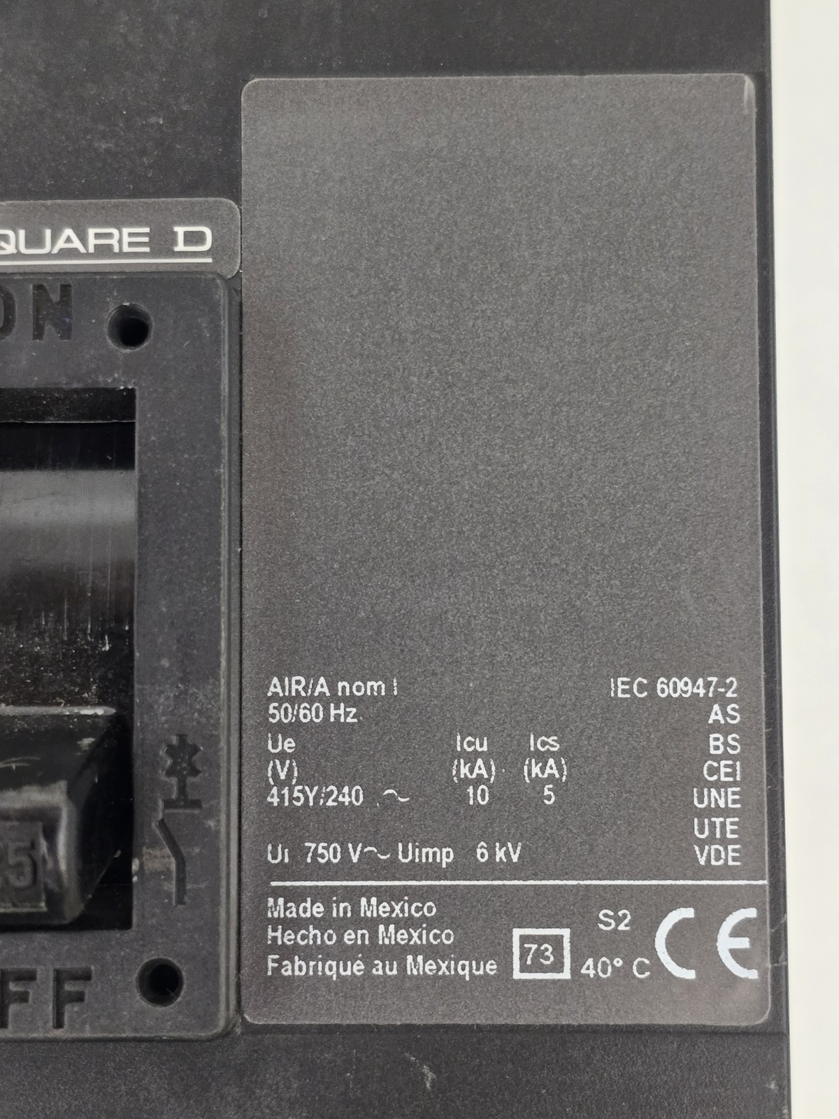 Square D QGA32225 I-Line Circuit Breaker 225A 415Y/240V 3P HACR CAAR