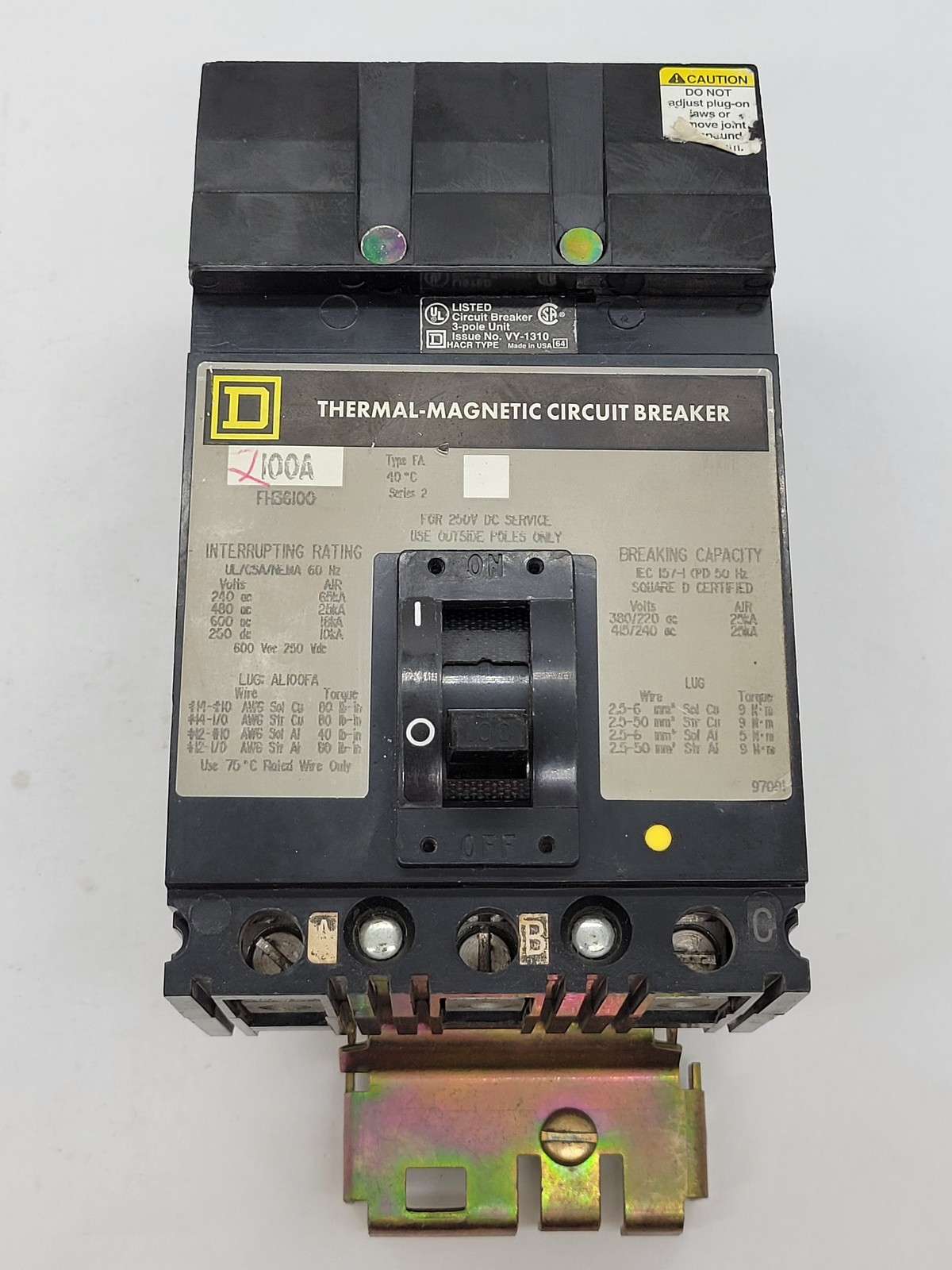 Square D FH36100 I-Line Circuit Breaker 100A 3P 600V 18KA FA Gray