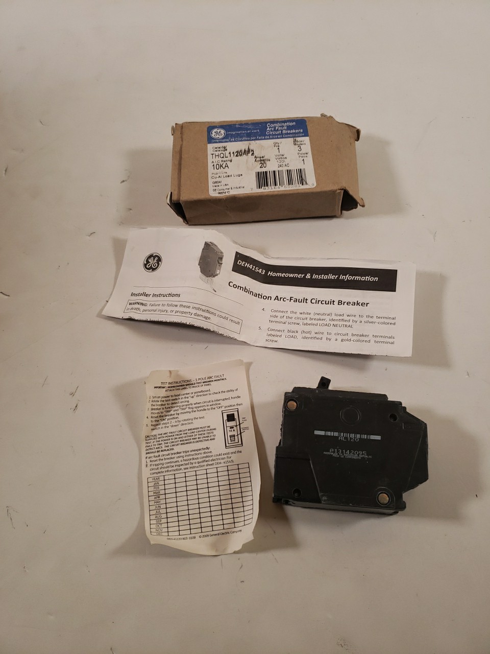 GE Combination Arc Fault Circuit Breakers THQL1120AF2, 20 Amps 120 Volts 1 Pole