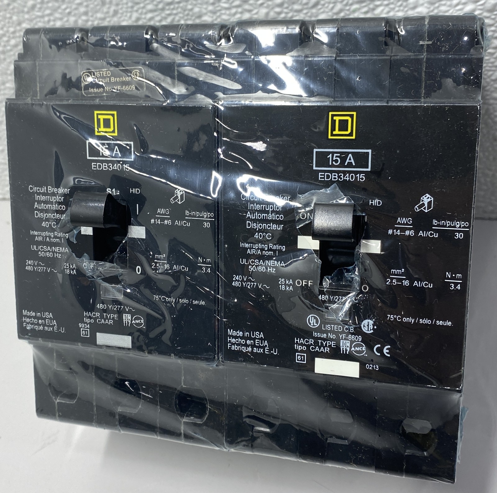 *LOT OF 2* Square D Schneider Electric Bolt-on EDB Circuit Breaker EDB34015