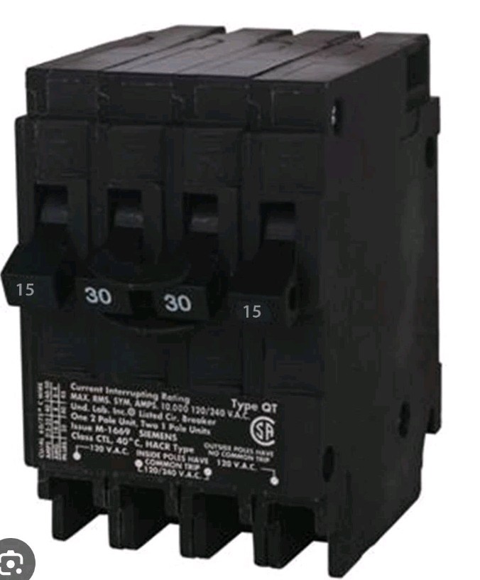 SIEMENS Q21530CT 30 Double Two 15-Amp Single Pole Circuit Breaker, Black