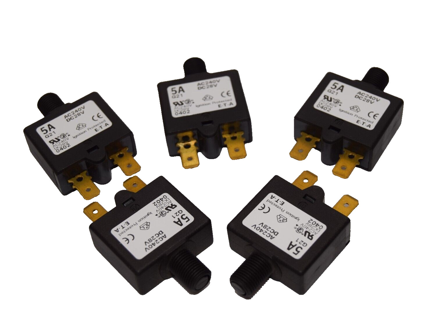 Lot 5 E-T-A ETA 1658 G21 5A BREAKER 8-41sec 5A 5 Amp G21 1658 240vac 28vdc NEW