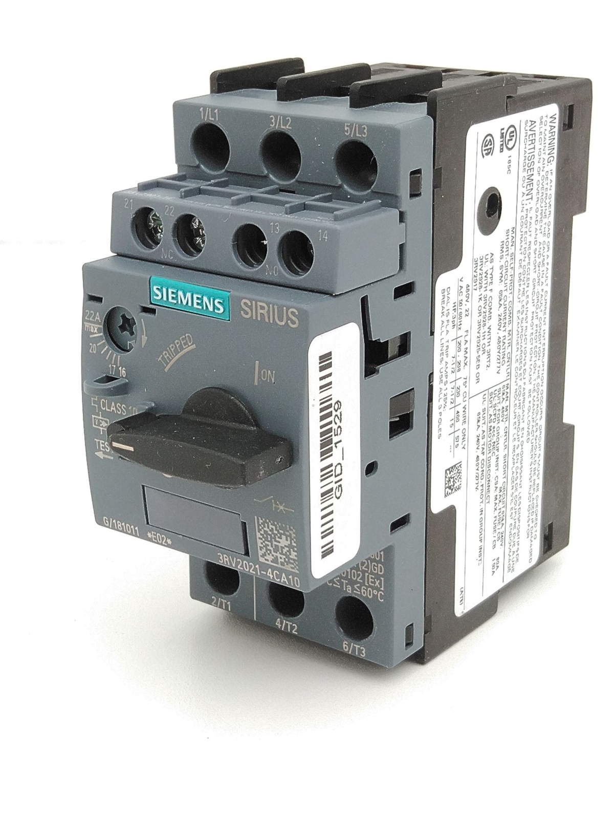 Siemens 3RV2021-4CA10 Motor Protection Circuit Breaker, 286A